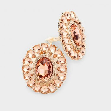 Peach Marquise Crystal Oval Clip On Earrings Design Fashion Jewelry Womens 1.6"