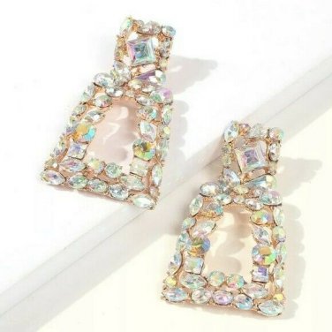 Transparent Rhinestone Stylish Trapezoid Geometric Trendy Bling Dangle Earrings