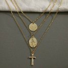 Gold MultiLayered Coin Cross Necklace Pendant Statement Chain Jewelry Trendy