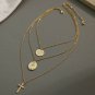 Gold MultiLayered Coin Cross Necklace Pendant Statement Chain Jewelry Trendy