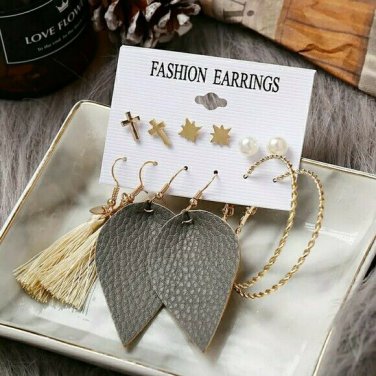 Gold Six Pairs of Hoop and Stud Style Fashion Jewelry Stud Earrings Set Trendy