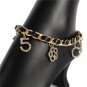 Black Leather Gold Crystal Flower Pendant Anklet Chain Style Bling Cute Anklet