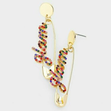 Colorful GLAM Rhinestone Safety Pin Fun Fashion Stylish Trendy Modern Earrings