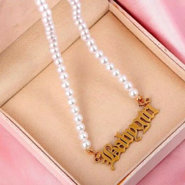 Gold BABYGIRL Pendant Style Statement Chain Word Pearl Necklace Fashion Jewelry
