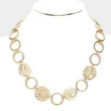 Gold Antique Coin Medallion Pendants Necklace Chain Charm Link Fashion Jewelry