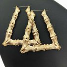 Gold Bamboo Textured Cute DoorKnocker 3 Inch Triangle Trapezoid Hoop Earrings