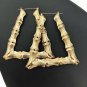 Gold Bamboo Textured Cute DoorKnocker 3 Inch Triangle Trapezoid Hoop Earrings