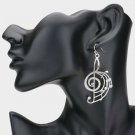Silver Music Note Treble Clef Dangle Earrings Cute Style Fashion Jewelry Trendy
