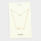 Rose Gold Cubic Zirconia Layered Necklace Sideways Cross Pendant Statement Chain