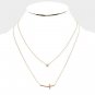 Rose Gold Cubic Zirconia Layered Necklace Sideways Cross Pendant Statement Chain