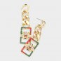 Red Green Gold Crystal Bee Fun Chain Link Fashion Stylish Trendy Dangle Earrings