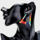 Colorful Gold Bamboo Textured Cute DoorKnocker 2 Inch Trapezoid Hoop Earrings
