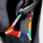 Colorful Gold Bamboo Textured Cute DoorKnocker 2 Inch Trapezoid Hoop Earrings