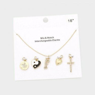 Gold Interchangeable Heart Yin Yang Necklace Pendant Chain Jewelry Trendy Style