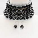 Black Pearl Choker Style Strand Statement Chain Necklace Fashion Jewelry Set
