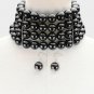 Black Pearl Choker Style Strand Statement Chain Necklace Fashion Jewelry Set
