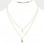 Gold Cubic Zirconia Layered Necklace Charms Lock and Key Pendant Statement Chain