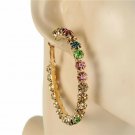 MultiColored Crystal Gold Hoop Earrings 2.5" Design Bling Fashion Jewelry Womens