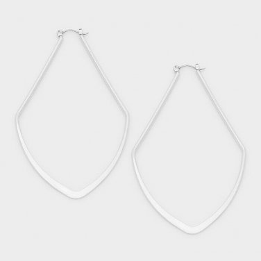 Silver 3.3" 14K Filled Metal Simple Casual Chic Irregular Oval Hoop Earrings