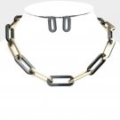 Black Gold Chunky Link Necklace Chain Oval Fashion Jewelry Set Simple Everyday