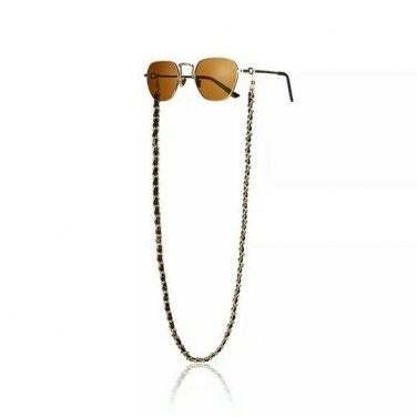 Black Leather Gold Chain Link Fashion Statement Accessory Trend Sunglasses Chain