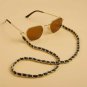 Black Leather Gold Chain Link Fashion Statement Accessory Trend Sunglasses Chain