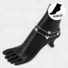 Silver Butterfly 2 Piece Layered Crystal Pendant Anklet Chain Cute Bling Anklet