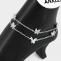 Silver Butterfly 2 Piece Layered Crystal Pendant Anklet Chain Cute Bling Anklet