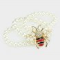 Crystal Gold Honeybee Cream Pearl Beaded MultiLayered Stretch Charm Bracelet