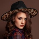 Black Leopard Print Pattern Inside Brim Belt Fedora Hat Trendy Panama Accessory