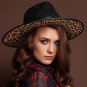 Black Leopard Print Pattern Inside Brim Belt Fedora Hat Trendy Panama Accessory