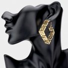Gold Square Shape Greek Key 2 Inch Patterned Metal Trend Modern Hoop Earrings