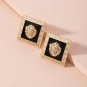 Black and Gold Square Charm Lion Head Pendant Fashion Jewelry Cute Stud Earrings