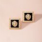 Black and Gold Square Charm Lion Head Pendant Fashion Jewelry Cute Stud Earrings