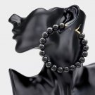 Black Pearl Beaded Ball Gold Round Cute 3.5 Inch Oversized Large Hoop Earrings