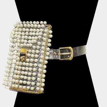 Gold Clear Cream Pearl Fanny Pack Purse Wallet Belt Cute Waist Bag Accessory
