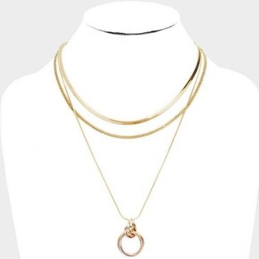 Layered Gold Necklace Tied Love Knot Pendant Statement Chain Fashion Jewelry