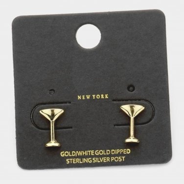 Gold Martini Cocktail Stud Earrings Glass Metal Statement Jewelry Accessories