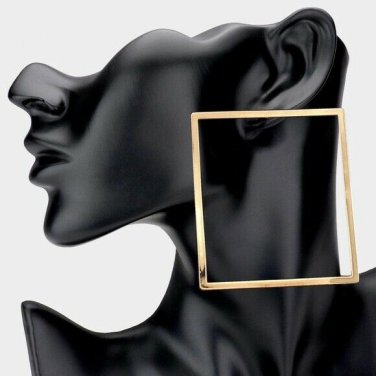 Large Simple Gold Square Hoop Earrings Design Metal Fashion Jewelry Cute Trendy