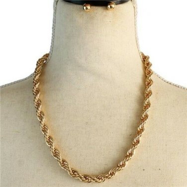 Gold Twisted Rope 19 In Chunky Link Necklace Chain Metal Fashion Jewelry Stylish