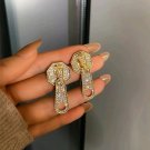 Gold Geometric Chic Crystal Dangle Zipper Earrings