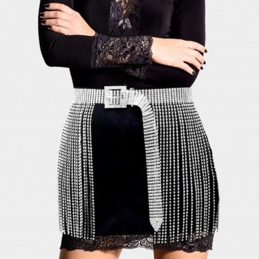 Silver Crystal Fringe Waist Chain Shiny Bling Belt Trendy Rhinestone Accessories