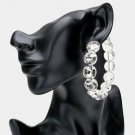 Silver Crystal 3" Bold Fun Fashion Stylish Trendy Bling Geometric Hoop Earrings
