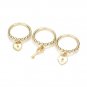 3 Piece Gold Size 7 Heart Lock Key Ring Set Dangling Charm Style Finger Jewelry