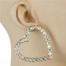 Gold Rhinestone Heart Shape Fun Fashion 2 Inch Modern Stud Crystal Hoop Earrings
