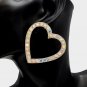 Gold Rhinestone Heart Shape Fun Fashion 2 Inch Modern Stud Crystal Hoop Earrings