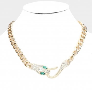 Crystal Snake Pendant Gold Chain Necklace Trend Womens Statement Fashion Jewelry