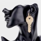 Gold Cream Pearl Key Shaped Bling Dangle Earrings Cute Statement Fashion Jewelry
