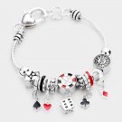 Silver Multi Charm Dice Card Beaded Jewelry Bracelet Fashion Statement Accessory
