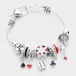 Silver Multi Charm Dice Card Beaded Jewelry Bracelet Fashion Statement Accessory